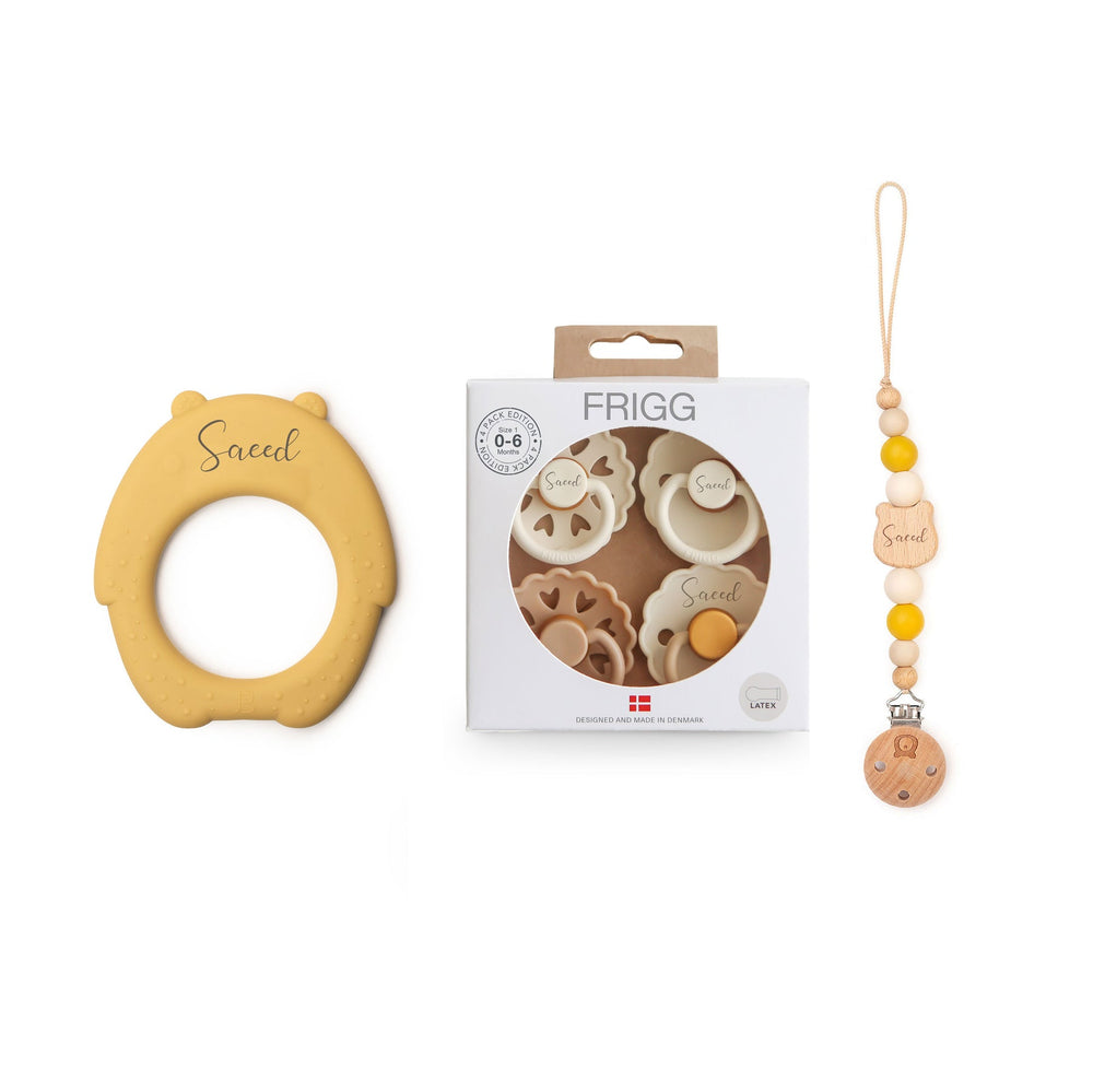 JBØRN Silicone Bear Teether + FRIGG Pacifiers & Matching Clip Yes - Personalisable Baby Products Sold and Personalised by JustBørn