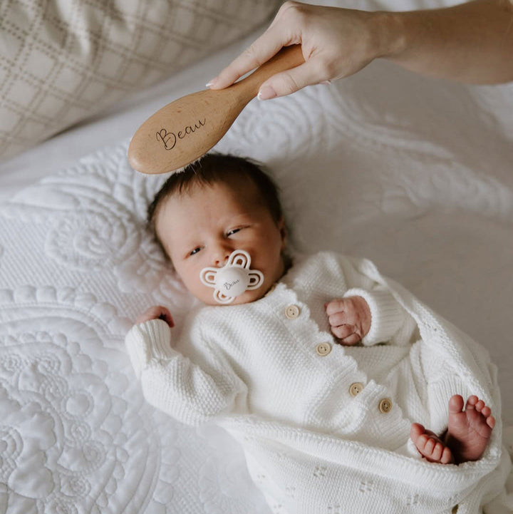 JBØRN Natural Beechwood Hairbrush & Comb Set - Personalisable Baby Products Sold and Personalised by JustBørn