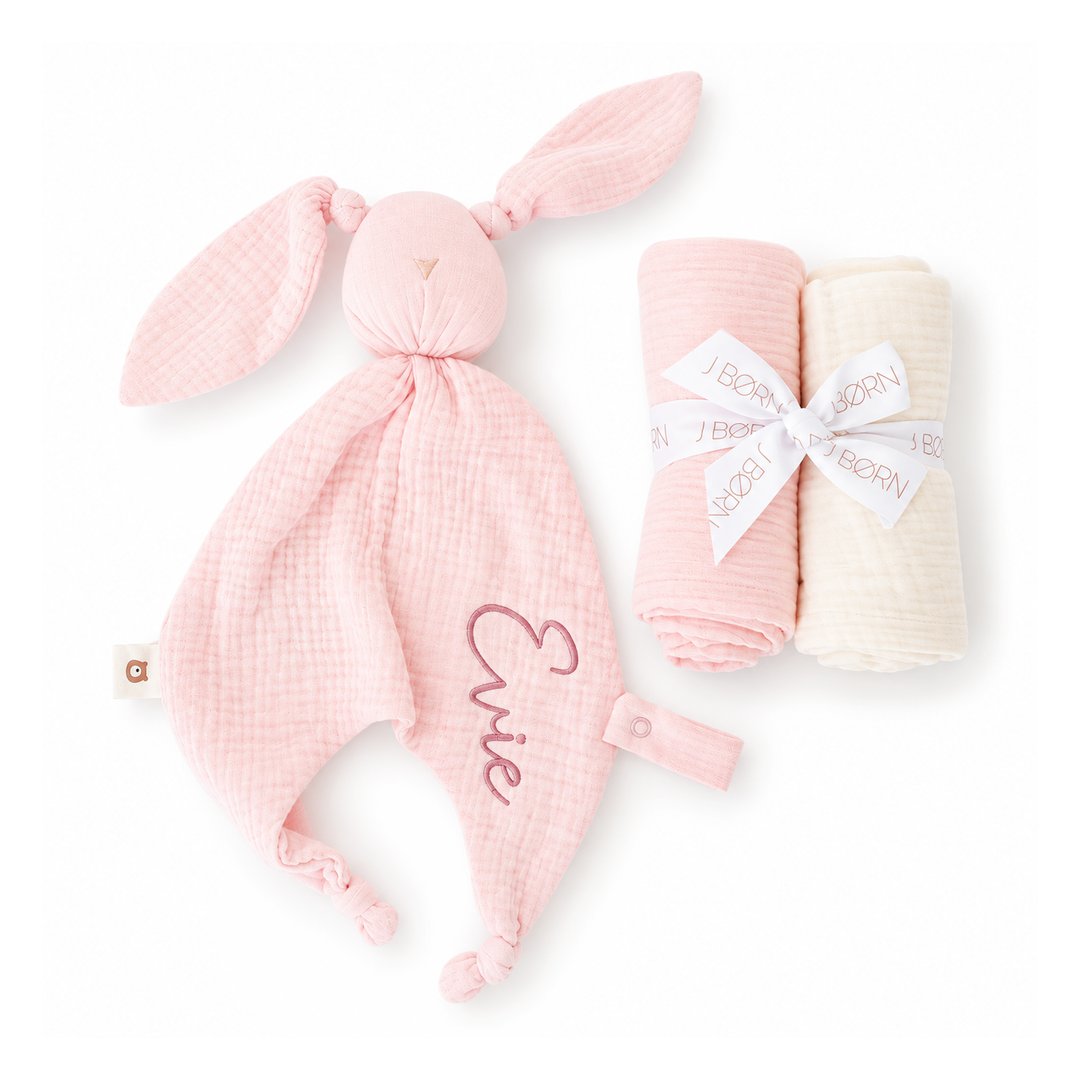 JBØRN Organic Cotton Bunny Comforter & Muslin Cloths Set