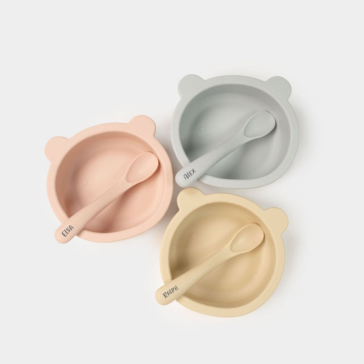 JBØRN Silicone Bowl and Spoon | Weaning Set | Personalisable in Cloud, sold by JBørn Baby Products Shop, Personalizable by JustBørn