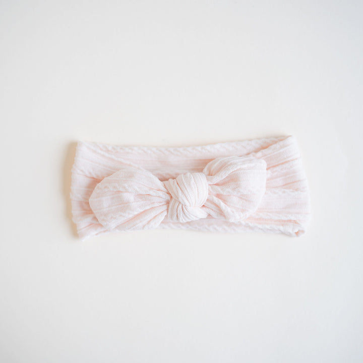 JBØRN Baby Girl Bow Cable Knit Headbands Cable Knit Pink Cream - Personalisable Baby Products Sold and Personalised by JustBørn