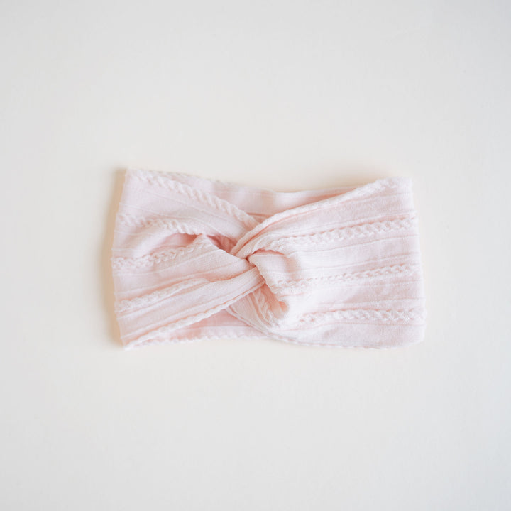 JBØRN Baby Girl Turban Headbands Cable Knit Pink Cream - Personalisable Baby Products Sold and Personalised by JustBørn