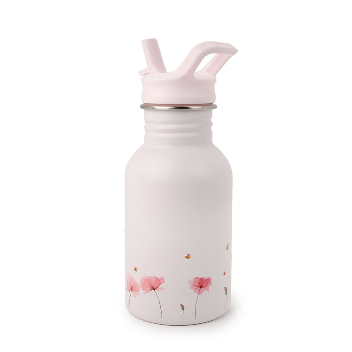 JBØRN Personalised Stainless Steel Kids Water Bottle Poppy Flowers No - Personalisable Baby Products Sold and Personalised by JustBørn