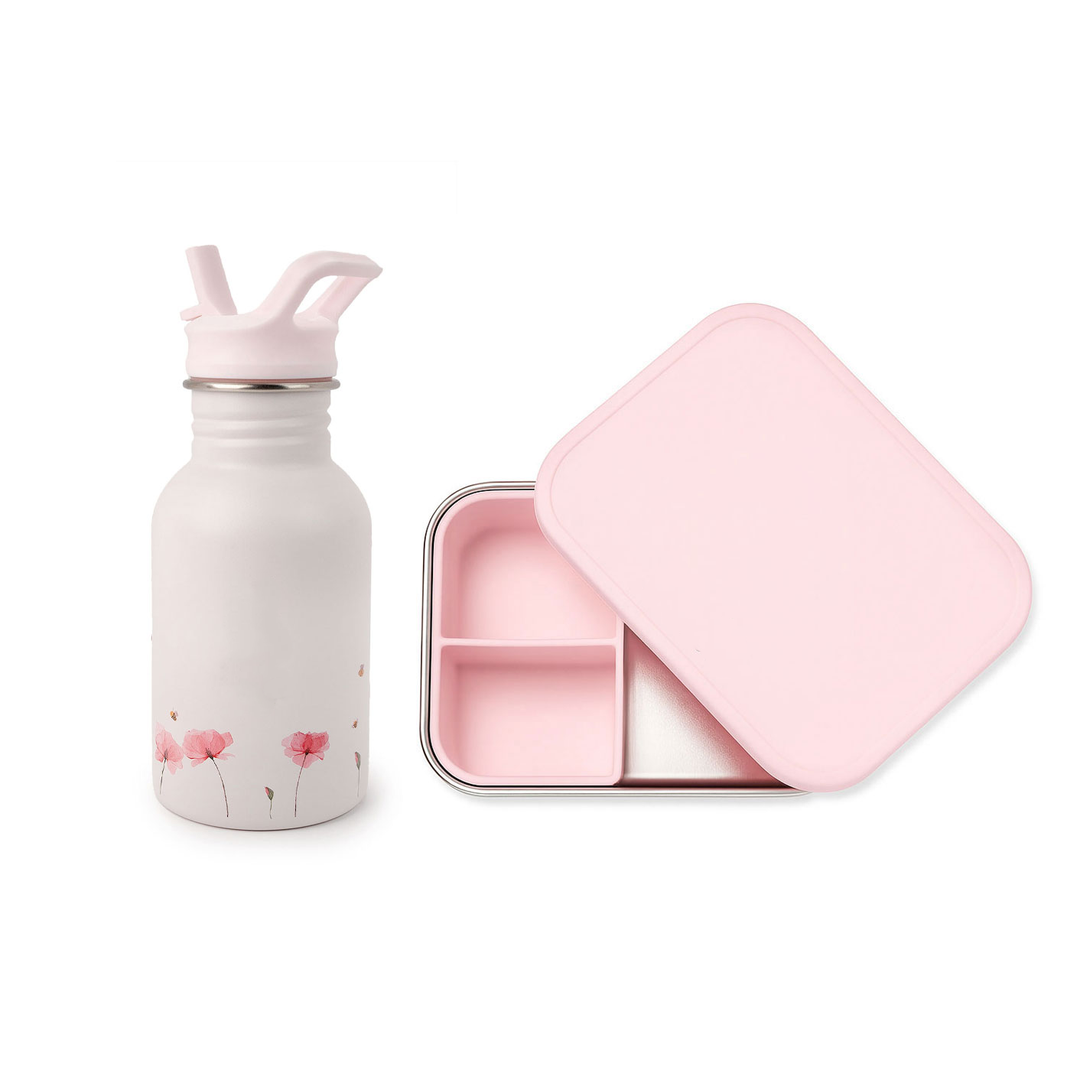JBØRN Personalised Set | Water Bottle & Lunch Box Set Poppy Lunch Box Set - Personalisable Baby Products Sold and Personalised by JustBørn