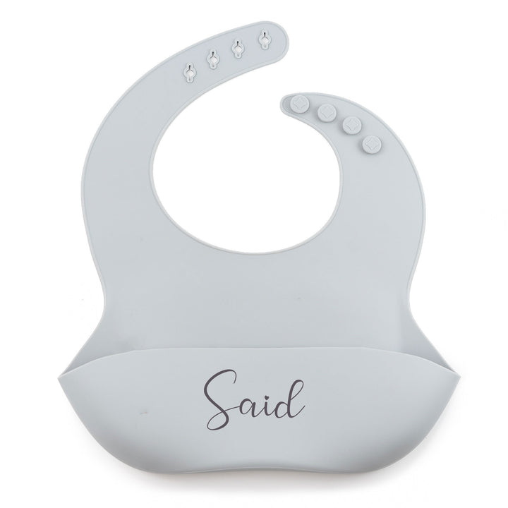 JBØRN Silicone Baby Feeding Bib | Weaning Essentials Powder Blue Yes - Personalisable Baby Products Sold and Personalised by JustBørn