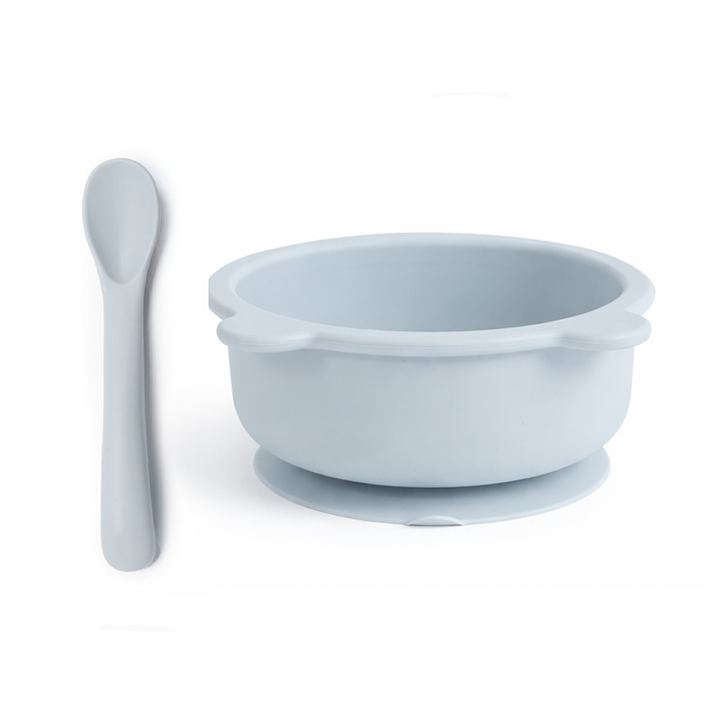 JBØRN Silicone Bowl and Spoon | Weaning Set | Personalise Powder Blue - Personalisable Baby Products Sold and Personalised by JustBørn