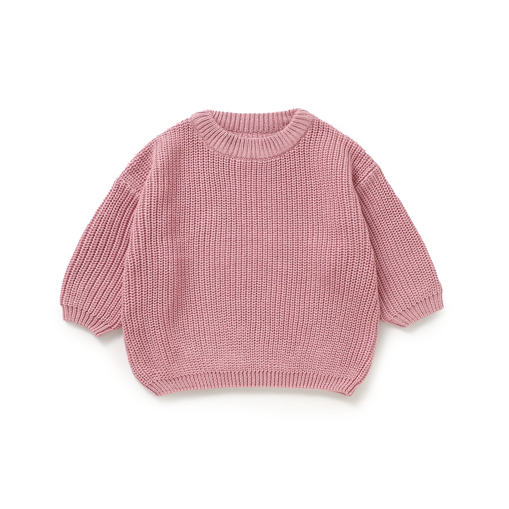 JBØRN Organic Cotton Knitted Crew Neck Jumper | 6-12 Months Powder Blush - Personalisable Baby Products Sold and Personalised by JustBørn