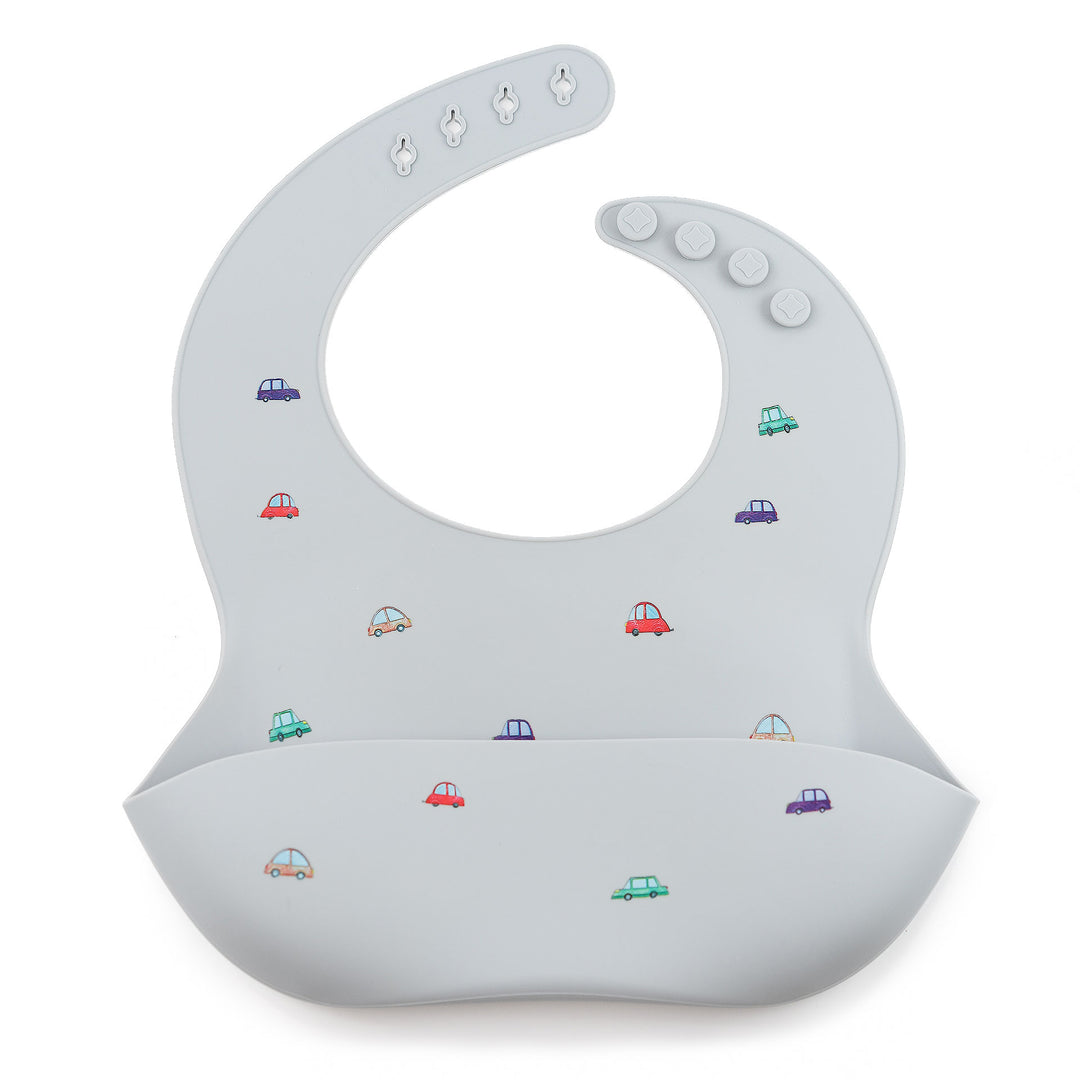 JBØRN Silicone Baby Feeding Bib | Weaning Essentials Cars Powder Blue - Personalisable Baby Products Sold and Personalised by JustBørn