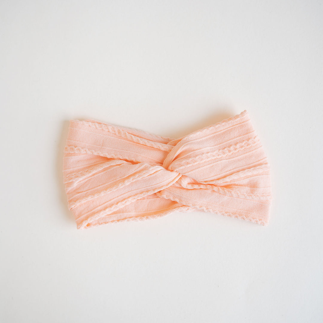 JBØRN Baby Girl Turban Headbands Cable Knit Pretty in Peach - Personalisable Baby Products Sold and Personalised by JustBørn