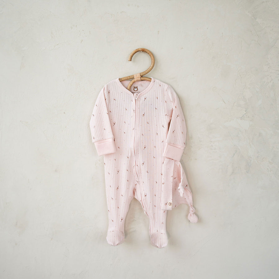 JBØRN Organic Cotton Ribbed Lightweight Sleep Suit and Hat Ribbed Blossom & Cotton Flowers - Personalisable Baby Products Sold and Personalised by JustBørn