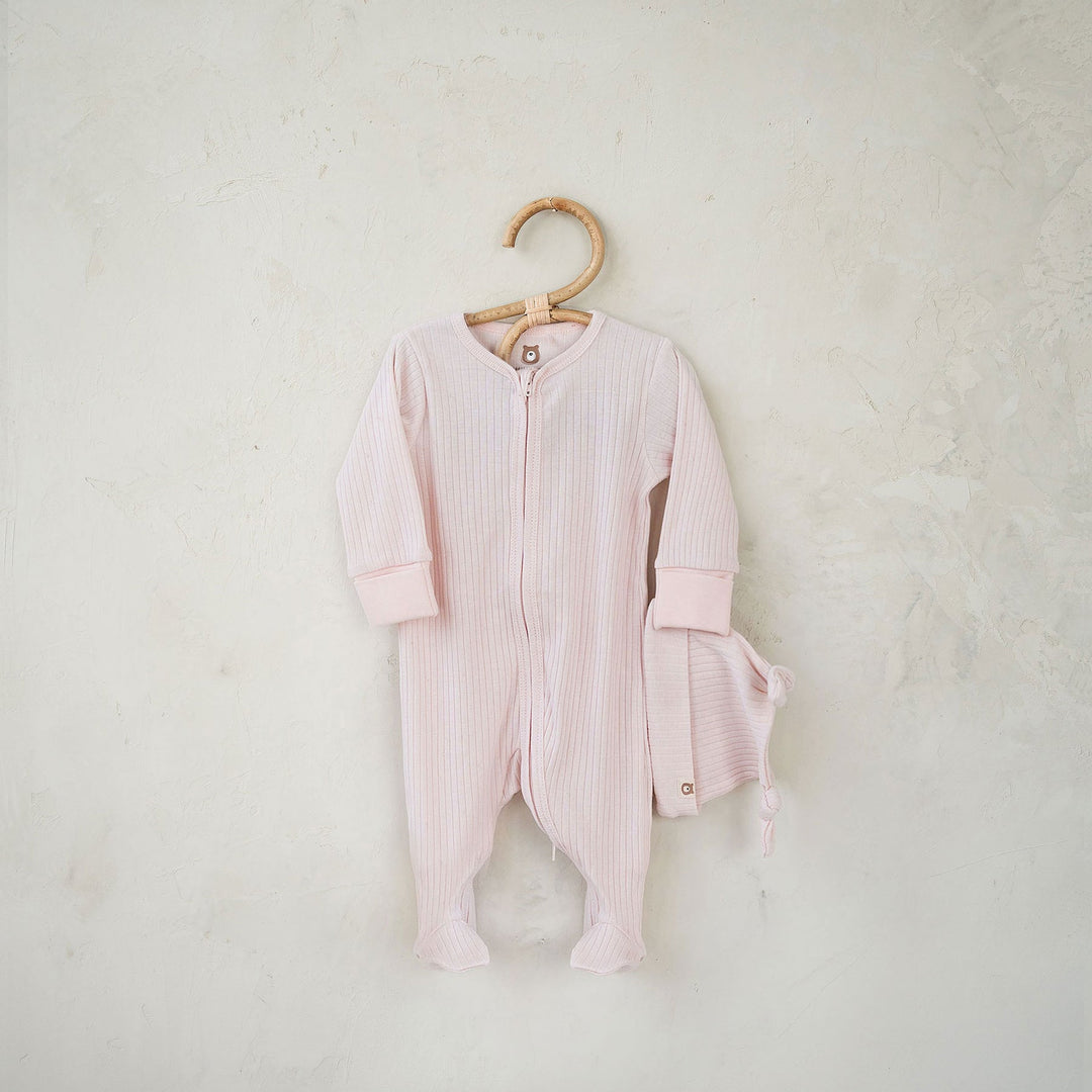 JBØRN Organic Cotton Ribbed Lightweight Sleep Suit and Hat Ribbed Blossom - Personalisable Baby Products Sold and Personalised by JustBørn