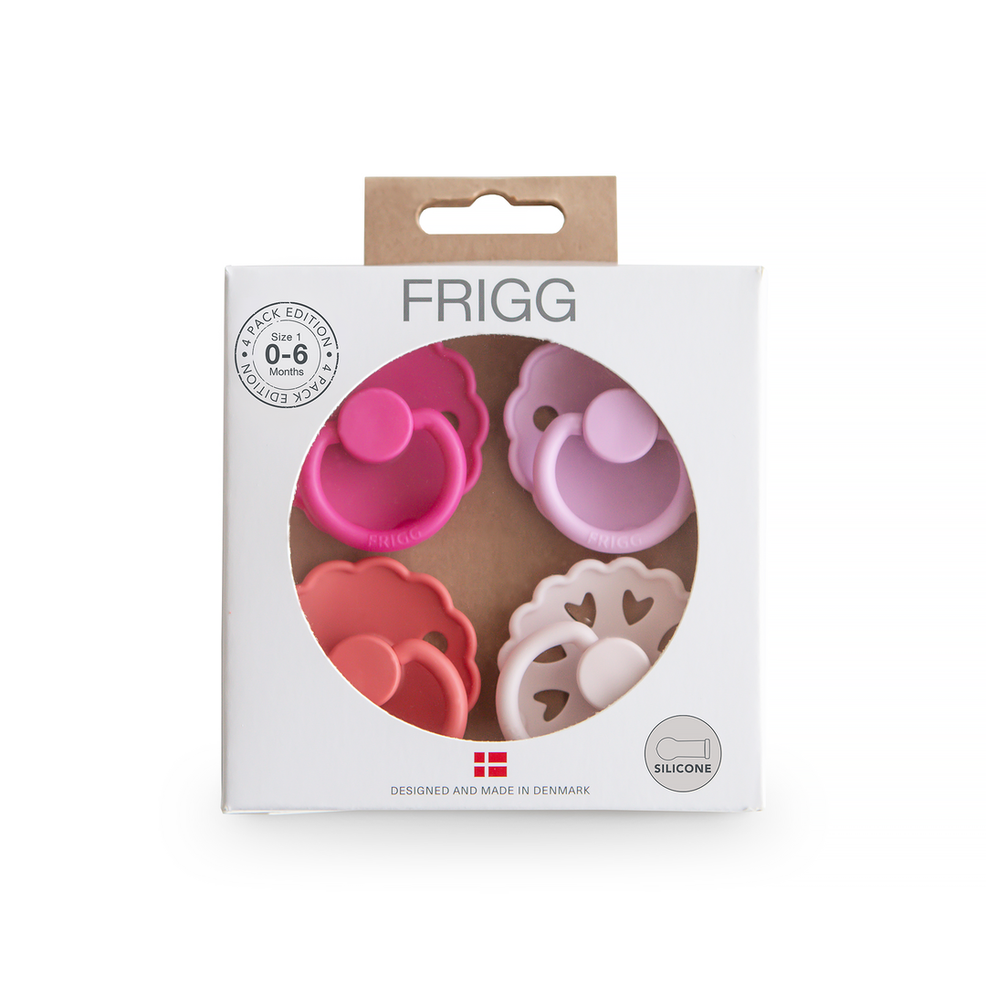 FRIGG Natural Rubber Latex Pacifier Pack of 4 & Matching JBØRN Clip Set - Personalisable Baby Products Sold and Personalised by JustBørn
