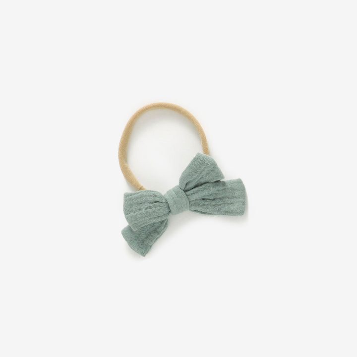 JBØRN Organic Cotton Muslin Baby Bow Headband in Muslin Lily Pad, sold by JBørn Baby Products Shop, Personalizable by JustBørn