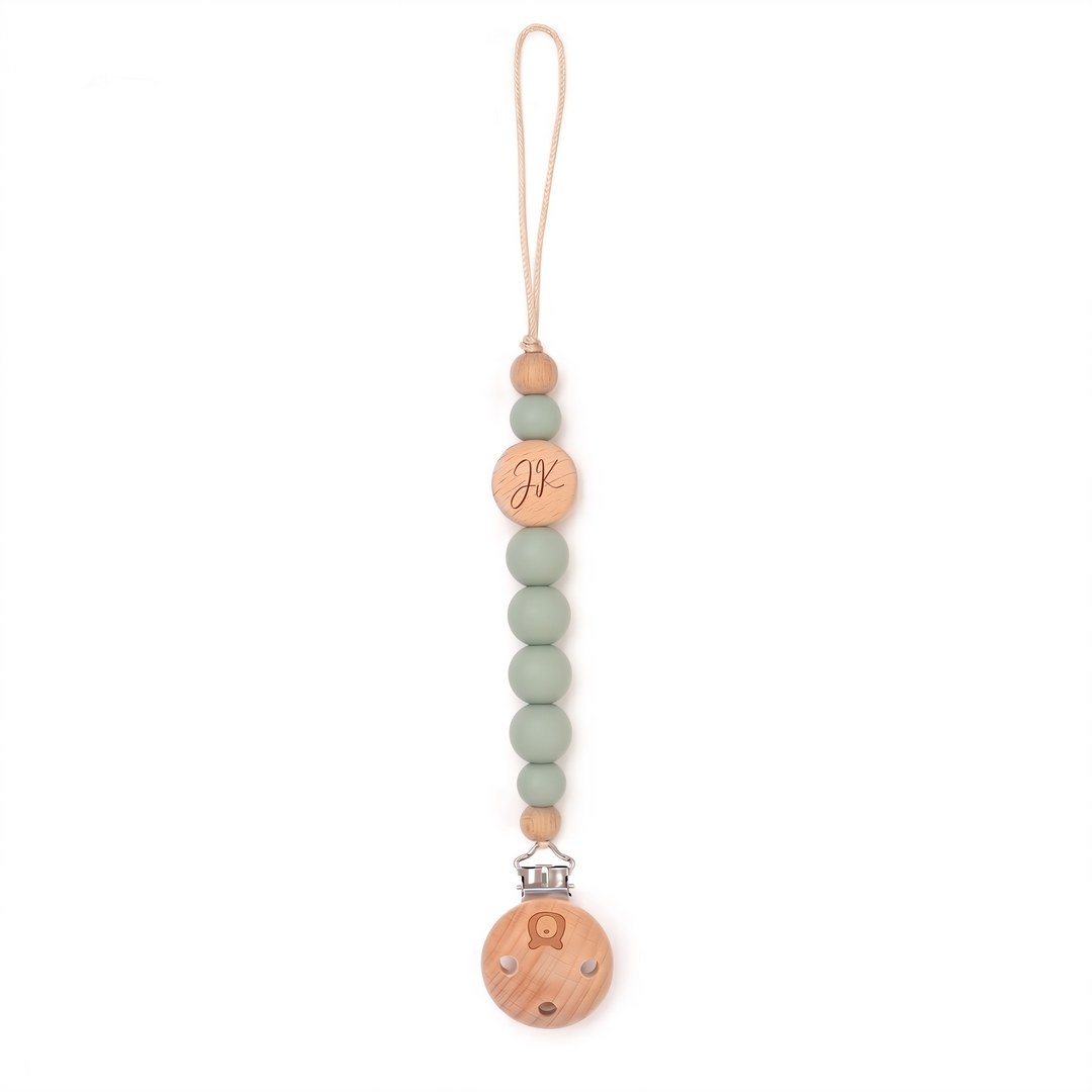 JBØRN Pacifier Clip Sage Yes - Personalisable Baby Products Sold and Personalised by JustBørn