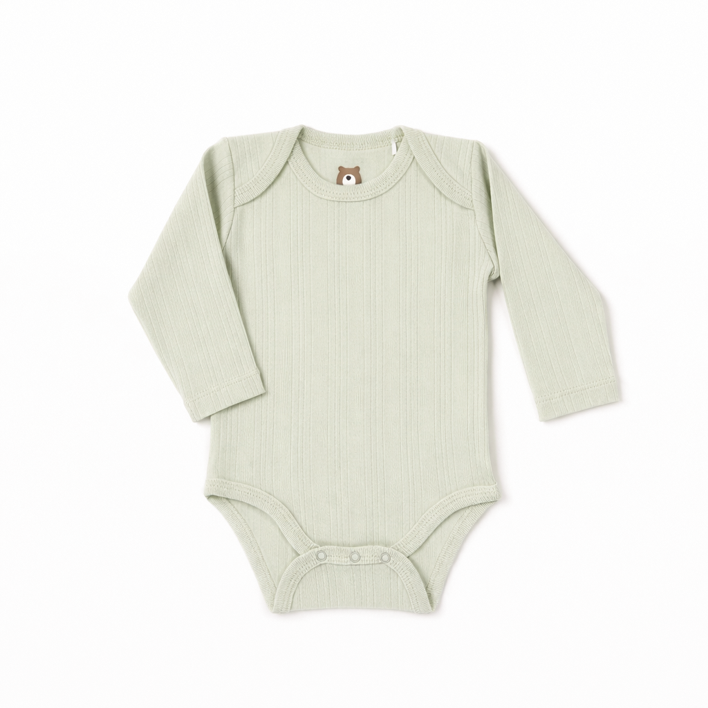 JBØRN Ribbed Bamboo Long Sleeve Bodysuit Sage | Long Sleeve | Classic - Personalisable Baby Products Sold and Personalised by JustBørn