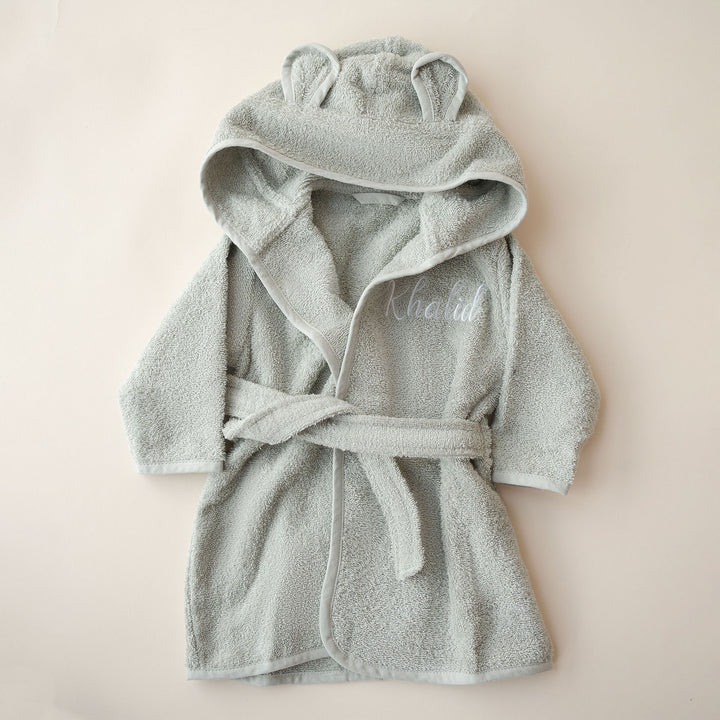 JBØRN Organic Cotton Baby Hooded Towelling Bathrobe (1-2 Years) | Personalisable Sage - Personalisable Baby Products Sold and Personalised by JustBørn