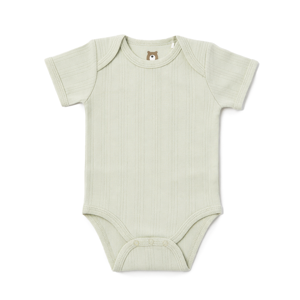 JBØRN Ribbed Bamboo Short Sleeve Bodysuit Sage | Short Sleeve | Classic - Personalisable Baby Products Sold and Personalised by JustBørn
