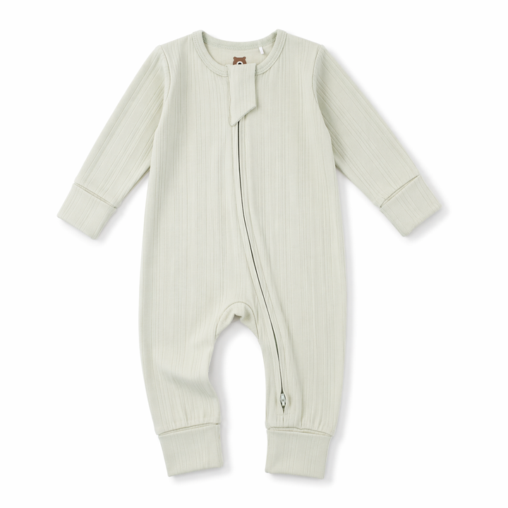 JBØRN Ribbed Bamboo Sleepsuit | 6–12M Sage Sleepsuit - Personalisable Baby Products Sold and Personalised by JustBørn