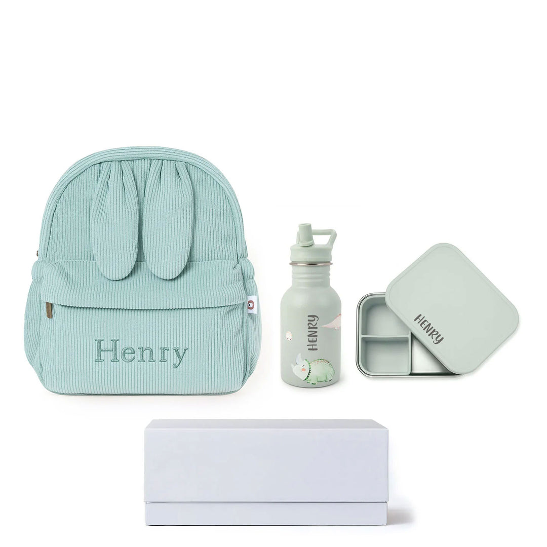 JBØRN Personalised Set | Backpack, Water Bottle & Lunch Box Set Seafoam Add Gift Box - Personalisable Baby Products Sold and Personalised by JustBørn