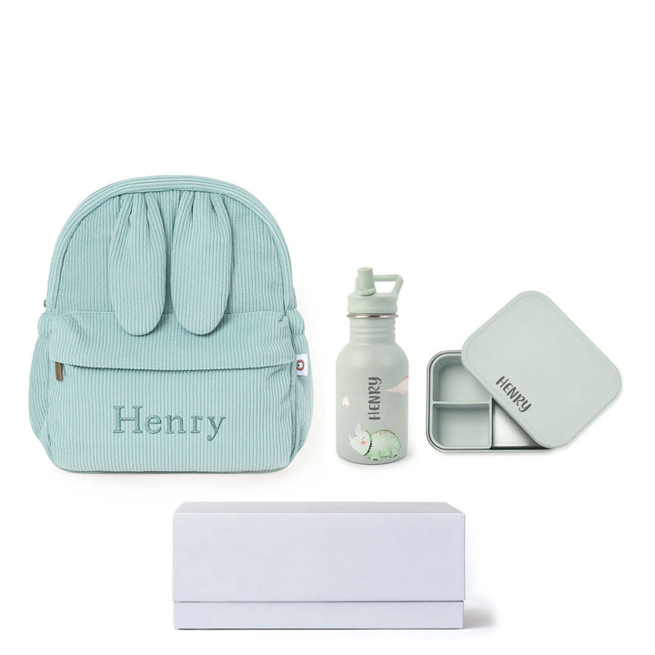 JBØRN Personalised Set | Backpack, Water Bottle & Lunch Box Set Seafoam Add Gift Box - Personalisable Baby Products Sold and Personalised by JustBørn