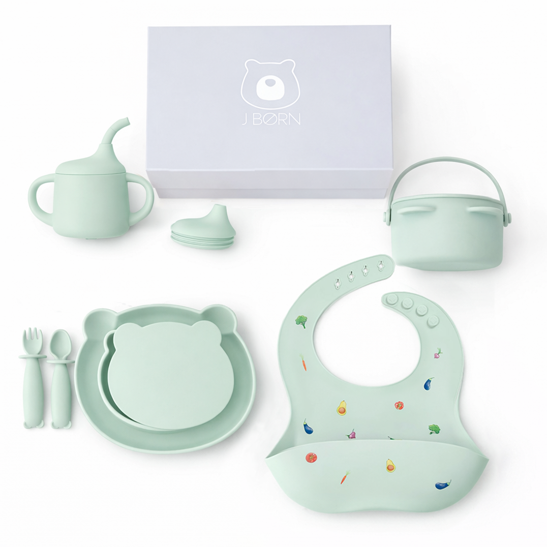JBØRN Baby Weaning Full Essentials Gift Box Seafoam Veggies Weaning Essentials Gift Box - Personalisable Baby Products Sold and Personalised by JustBørn