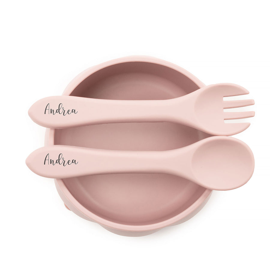 JBØRN Pumpkin Silicone Bowl and Cutlery | Weaning Set | Personalisable in Blush, sold by JBørn Baby Products Shop, Personalizable by JustBørn