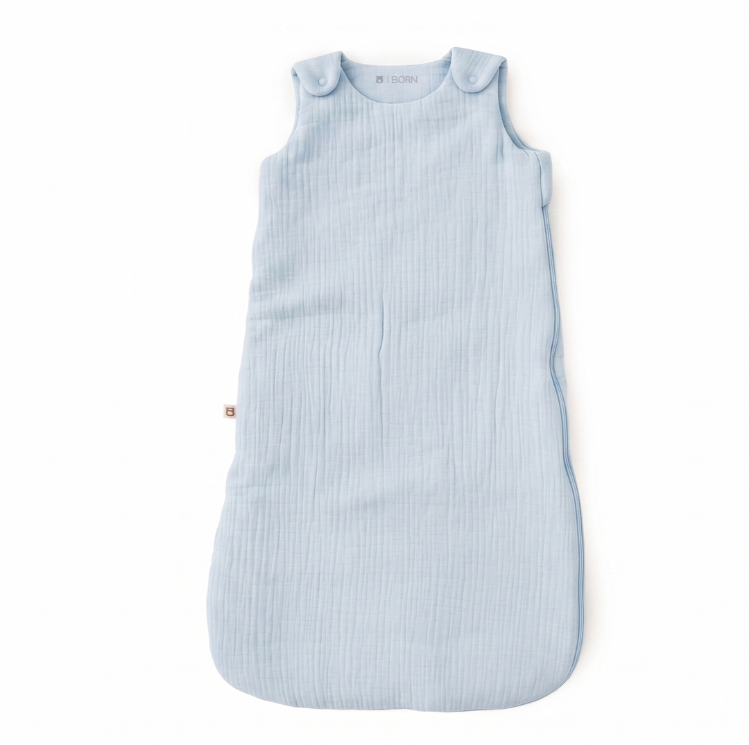 JBØRN Organic Cotton Muslin Sleep Bag | 0-6 Months Sleep Bag Powder Blue - Personalisable Baby Products Sold and Personalised by JustBørn