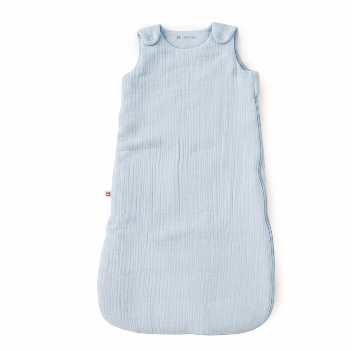 JBØRN Organic Cotton Muslin Sleep Bag | 0-6 Months Sleep Bag Powder Blue - Personalisable Baby Products Sold and Personalised by JustBørn