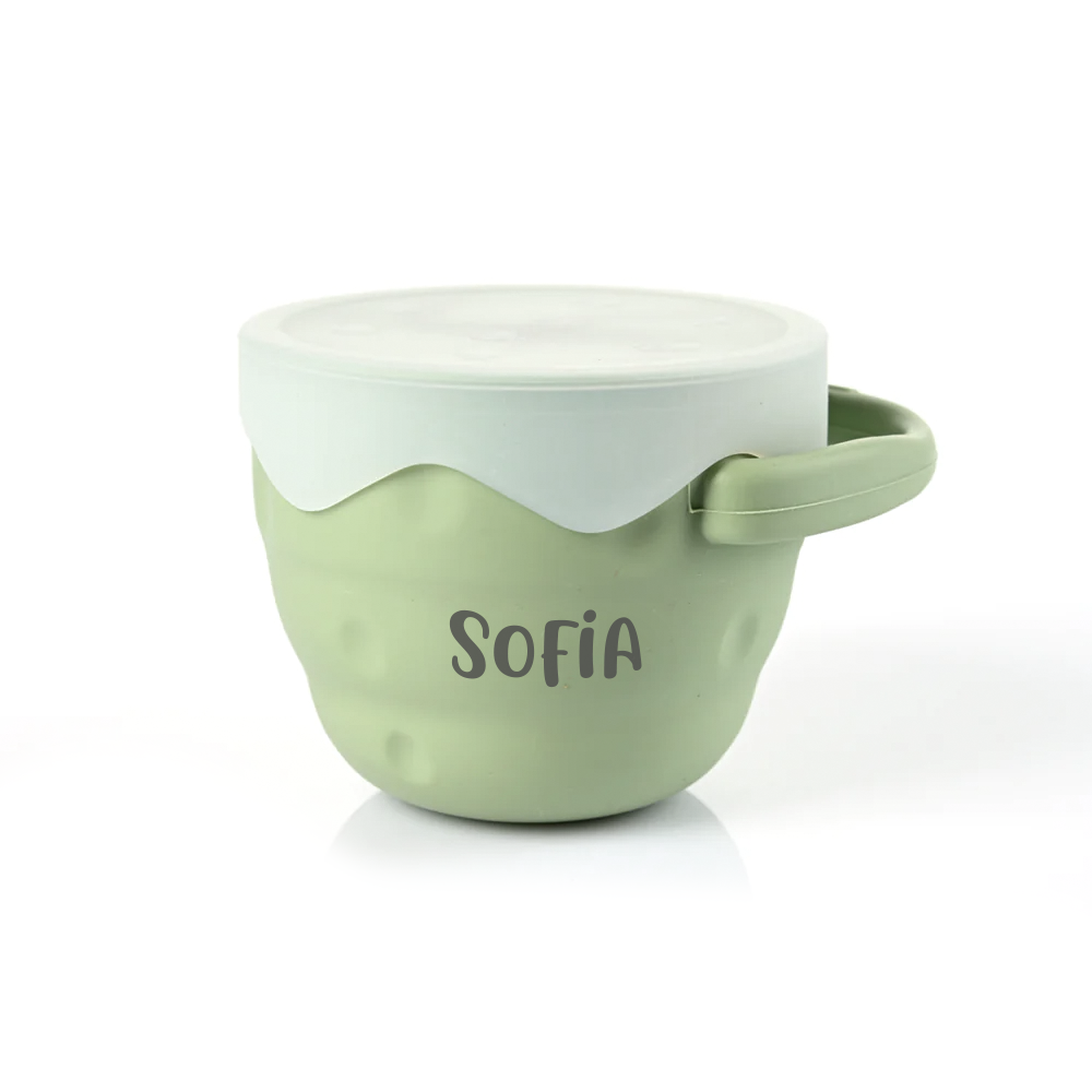 JBØRN Foldable Silicone Snack Cup | Personalisable in Pistachio, sold by JBørn Baby Products Shop, Personalizable by JustBørn