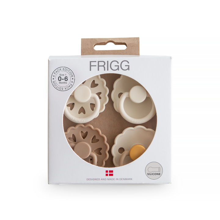 FRIGG Natural Rubber Latex Pacifier Pack of 4 & Matching JBØRN Clip Set - Personalisable Baby Products Sold and Personalised by JustBørn