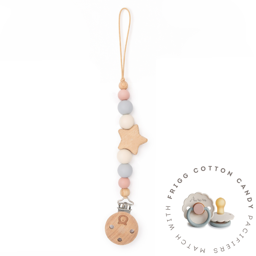 JBØRN Star Pacifier Clip Cotton Candy - Personalisable Baby Products Sold and Personalised by JustBørn