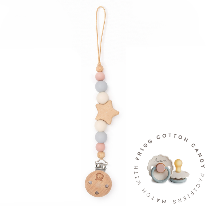 JBØRN Star Pacifier Clip Cotton Candy - Personalisable Baby Products Sold and Personalised by JustBørn