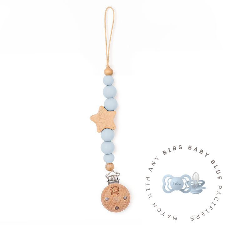 JBØRN Star Pacifier Clip Baby Blue - Personalisable Baby Products Sold and Personalised by JustBørn