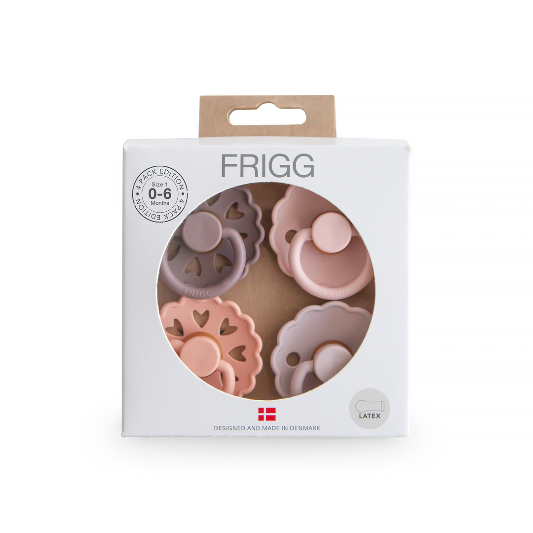 FRIGG Natural Rubber Latex Pacifier Pack of 4 & Matching JBØRN Clip Set - Personalisable Baby Products Sold and Personalised by JustBørn