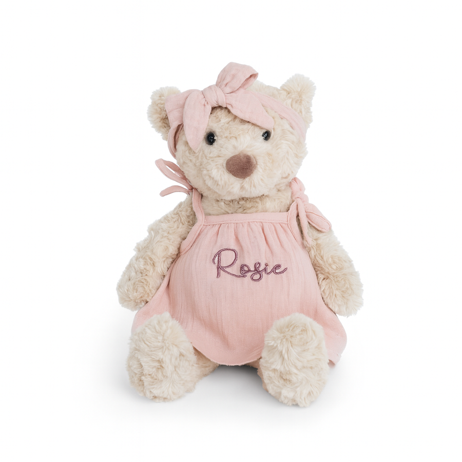 JBØRN Beige Teddy Bear Soft Toy with Personalised Outfit - Personalisable Baby Products Sold and Personalised by JustBørn