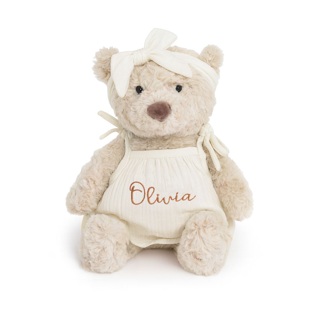JBØRN Personalised Soft Toy Outfits Ivory Tie Dress - Personalisable Baby Products Sold and Personalised by JustBørn