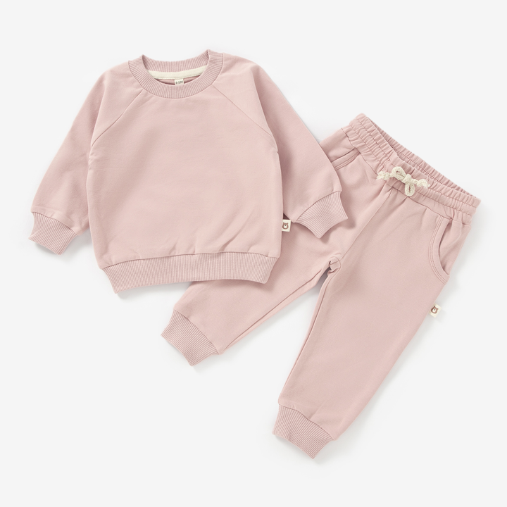 JBØRN Organic Cotton Sweatshirt & Jogger Set Tracksuit | Blush - Personalisable Baby Products Sold and Personalised by JustBørn
