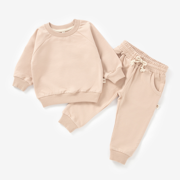 JBØRN Organic Cotton Sweatshirt & Jogger Set Tracksuit | Peach Cream - Personalisable Baby Products Sold and Personalised by JustBørn