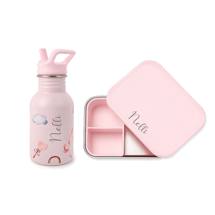 JBØRN Kids Gift Box | Personalised Water Bottle & Lunch Box Set Unicorns No Gift Box - Personalisable Baby Products Sold and Personalised by JustBørn