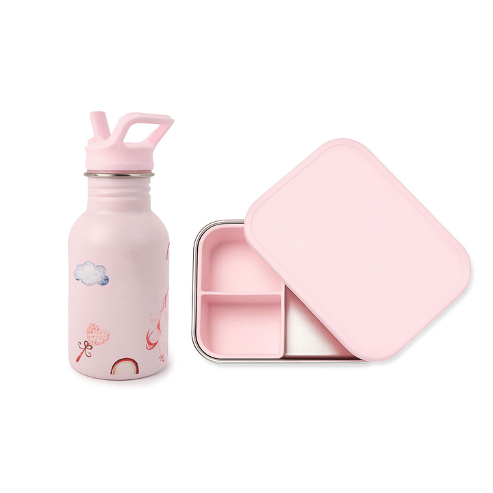 JBØRN Personalised Set | Water Bottle & Lunch Box Set Unicorns Lunch Box Set - Personalisable Baby Products Sold and Personalised by JustBørn