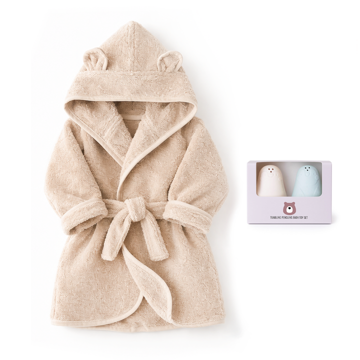 JBØRN Baby Gift Set | Organic Cotton Robe & Bath Toys Vanilla Bathrobe & Bath Toys Set - Personalisable Baby Products Sold and Personalised by JustBørn