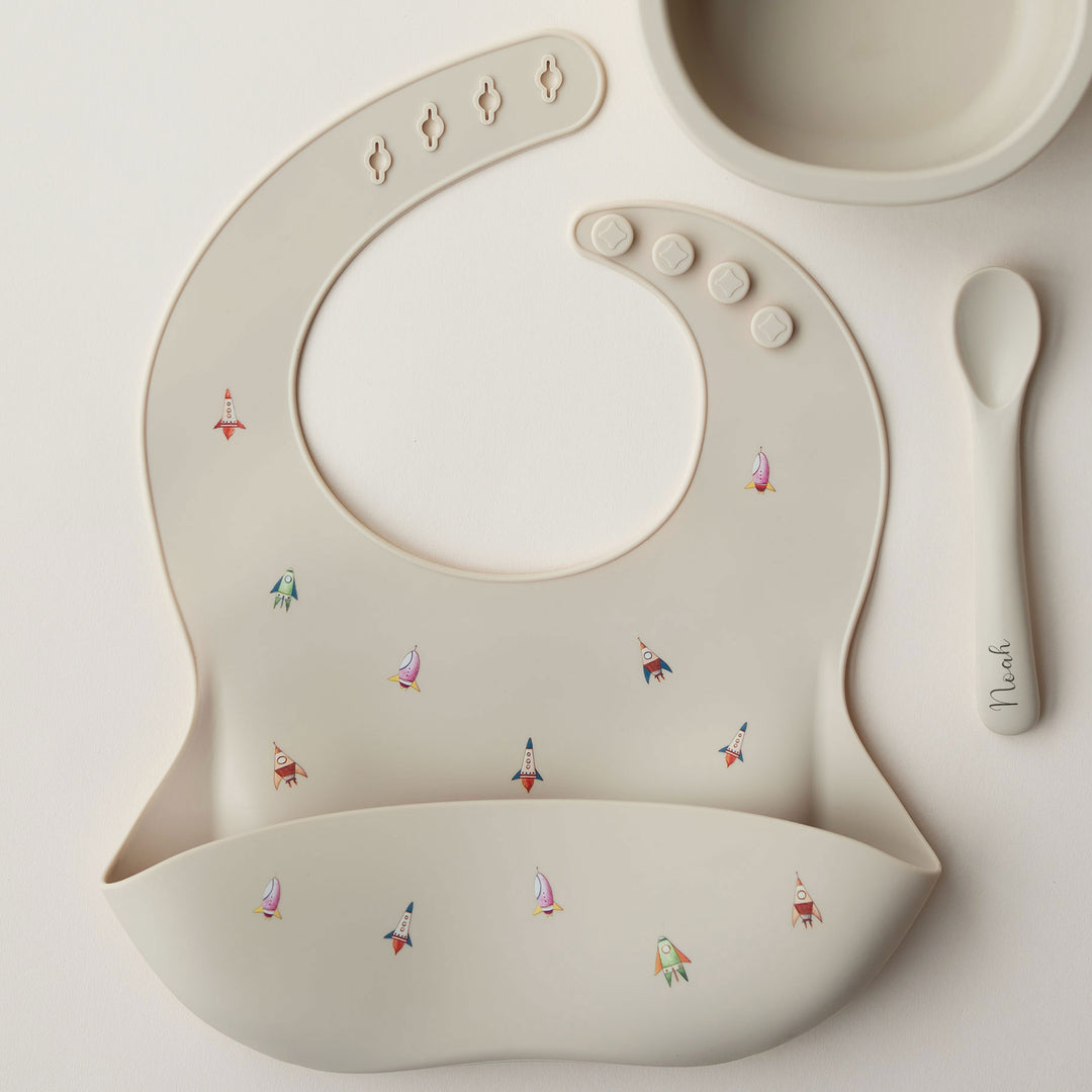 JBØRN Baby Weaning Set | Silicone Bowl, Spoon and Bib - Personalisable Baby Products Sold and Personalised by JustBørn