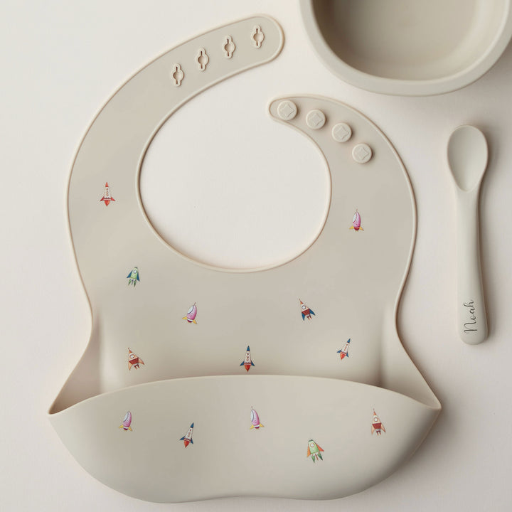 JBØRN Baby Weaning Set | Silicone Bowl, Spoon and Bib - Personalisable Baby Products Sold and Personalised by JustBørn