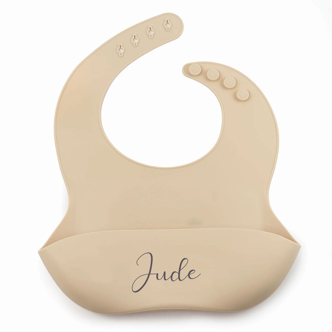 JBØRN Silicone Baby Feeding Bib | Weaning Essentials Vanilla Yes - Personalisable Baby Products Sold and Personalised by JustBørn