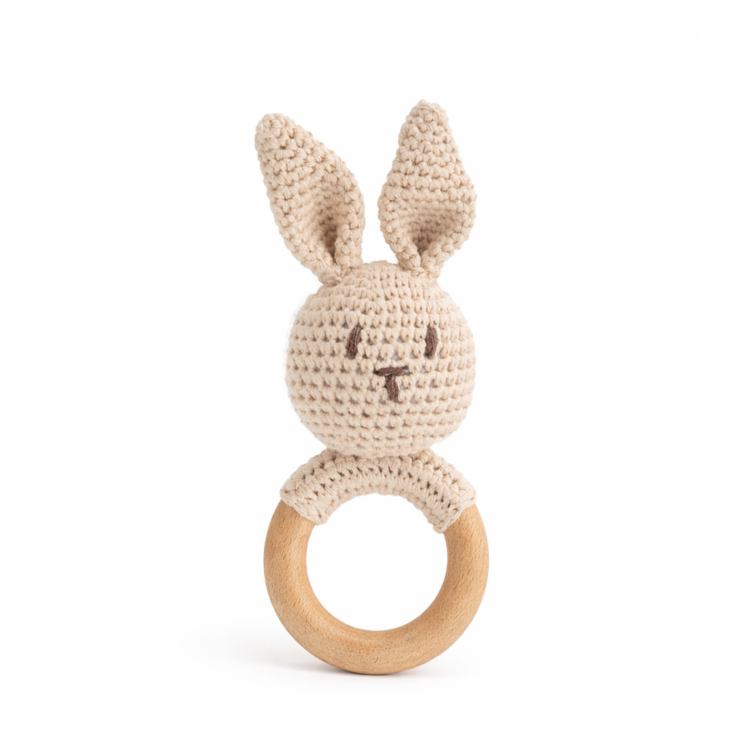 JBØRN Crochet Bunny Baby Rattle Toy Vanilla Crochet Bunny - Personalisable Baby Products Sold and Personalised by JustBørn