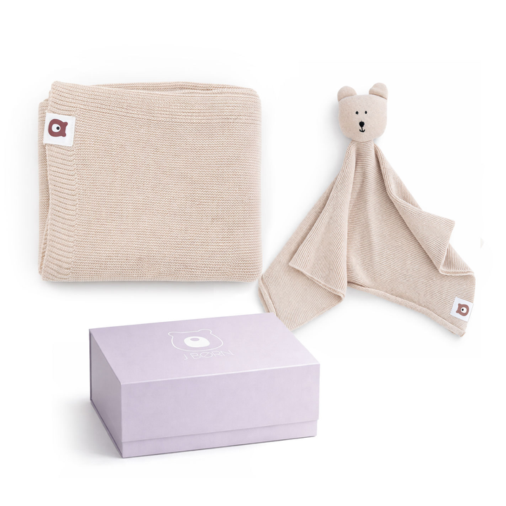 JBØRN Baby Gift Set | Knitted Blanket & Comforter Vanilla Knitted Blankets Gift Set - Personalisable Baby Products Sold and Personalised by JustBørn