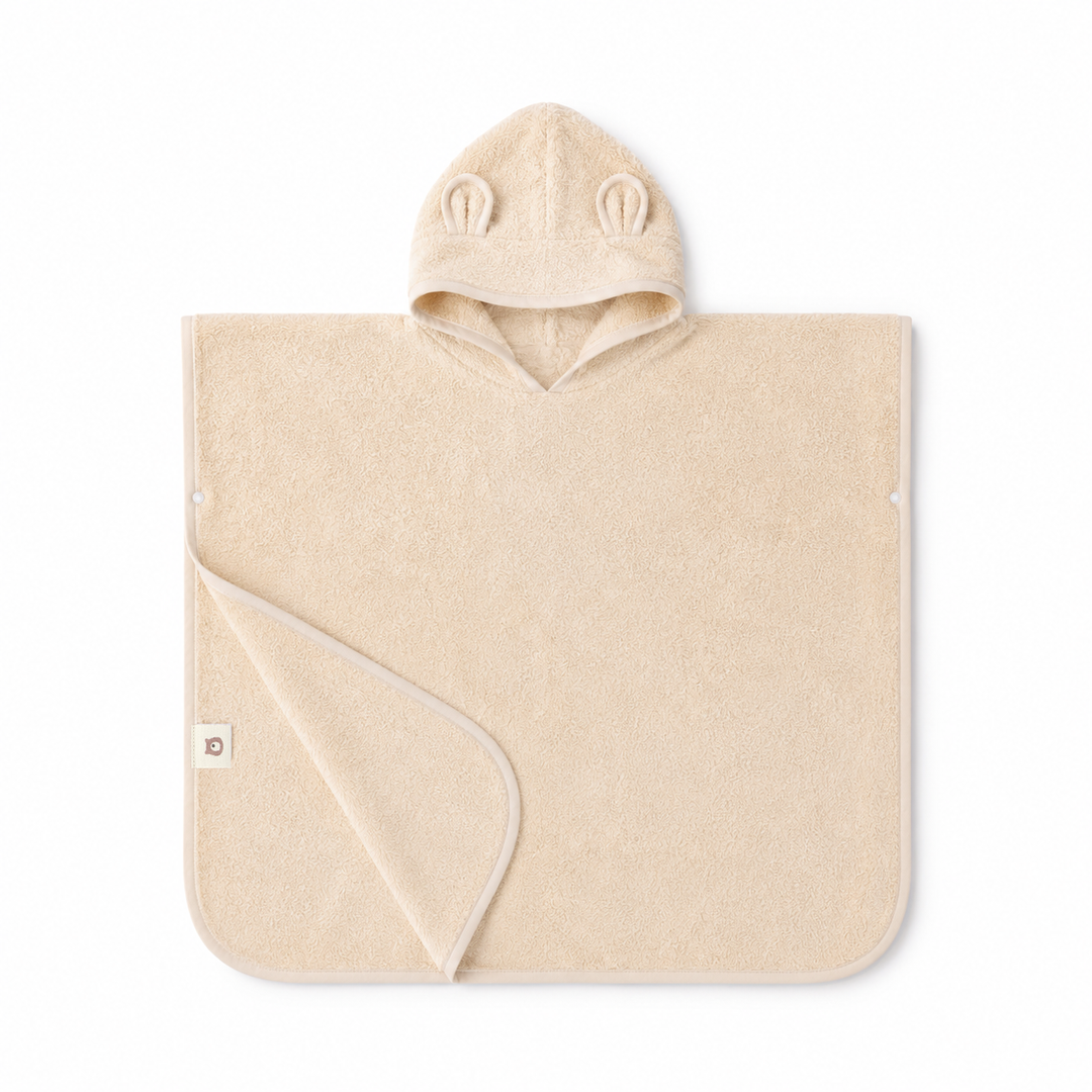 JBØRN Organic Cotton Towelling Hooded Poncho Vanilla Poncho - Personalisable Baby Products Sold and Personalised by JustBørn