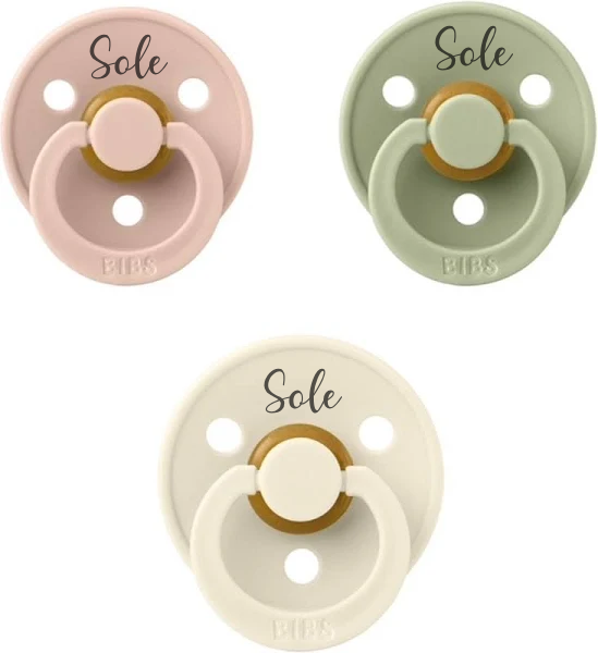 BIBS Colour Set of 3 Natural Rubber Latex Pacifiers | Personalisable in Blush Sage Ivory, sold by JBørn Baby Products Shop, Personalizable by JustBørn