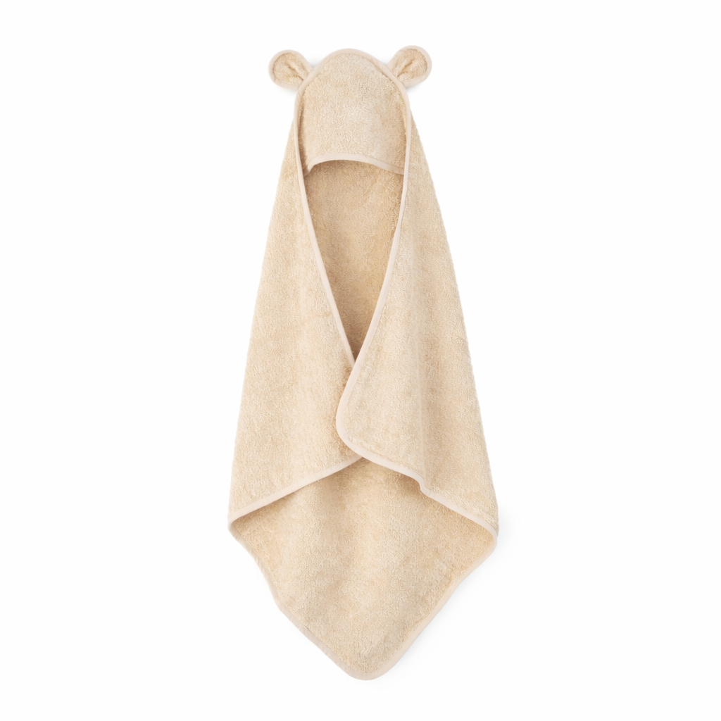 JBØRN Organic Cotton Baby Hooded Towel with Ears Vanilla - Personalisable Baby Products Sold and Personalised by JustBørn