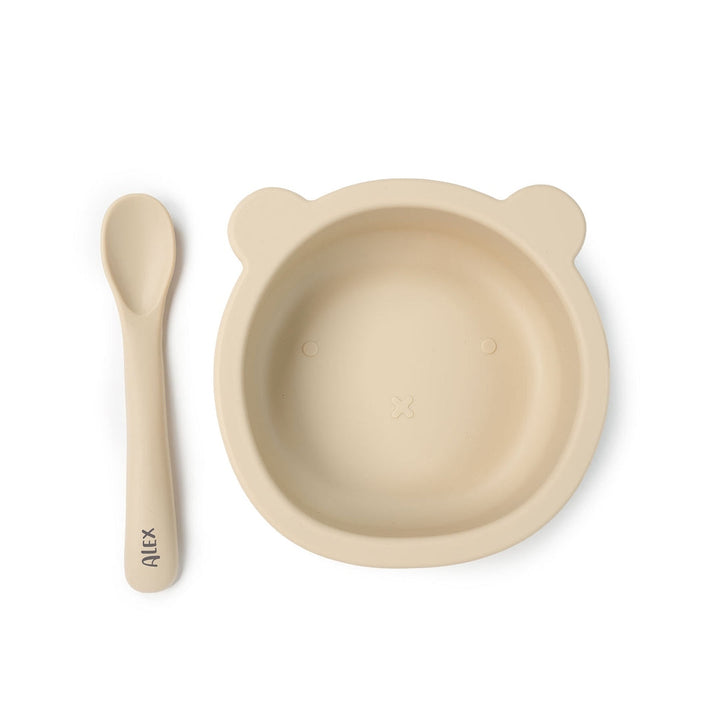JBØRN Silicone Bowl and Spoon | Weaning Set | Personalisable in Beige, sold by JBørn Baby Products Shop, Personalizable by JustBørn